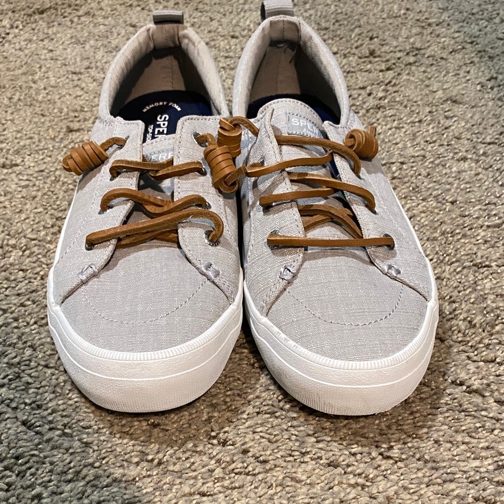 Sperry Light Gray Sneakers with Tan Laces